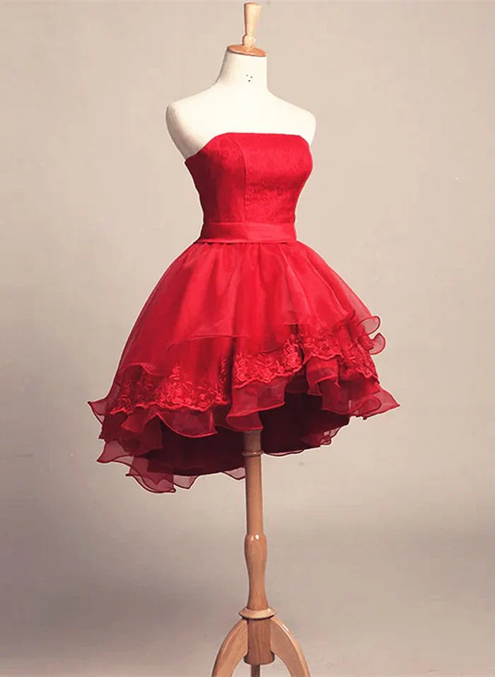 Sweet Princess Red Tube Top Lace Tulle A-Line 16th Birthday Hmecoming Dress - View 2 | FashionDia