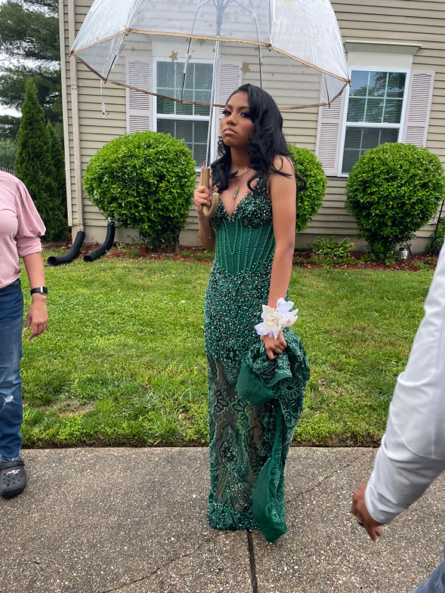 Gorgeous Deep Green Mermaid V-neck Beaded Sequined Long Prom Dress Evening Dress