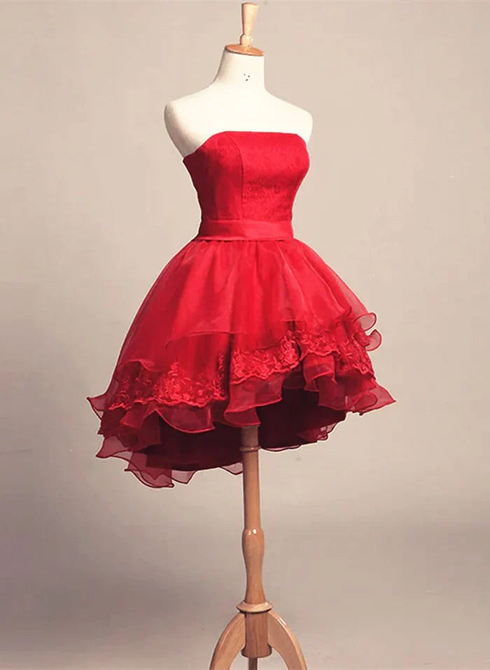 Sweet Princess Red Tube Top Lace Tulle A-line 16th Birthday Hmecoming Dress