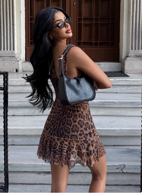 Sexy Hot Girl Ear Lace Leopard Print Low-cut V-Neck Birthday Skirt Homecoming Dress - View 4 | FashionDia