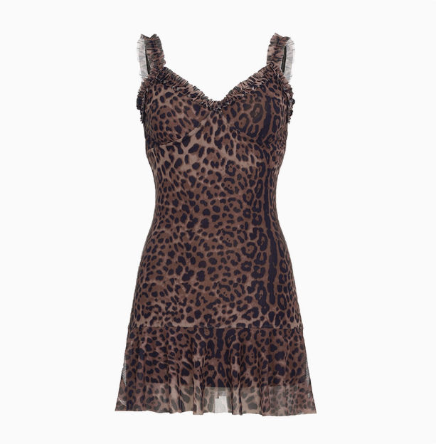 Sexy Hot Girl Ear Lace Leopard Print Low-cut V-Neck Birthday Skirt Homecoming Dress - View 5 | FashionDia