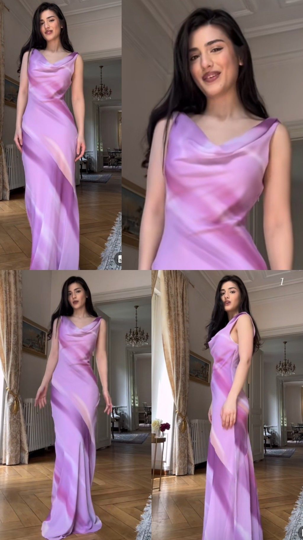 Elegant Purple Swing Collar Fitted Long Satin Prom Dress Evening Dress