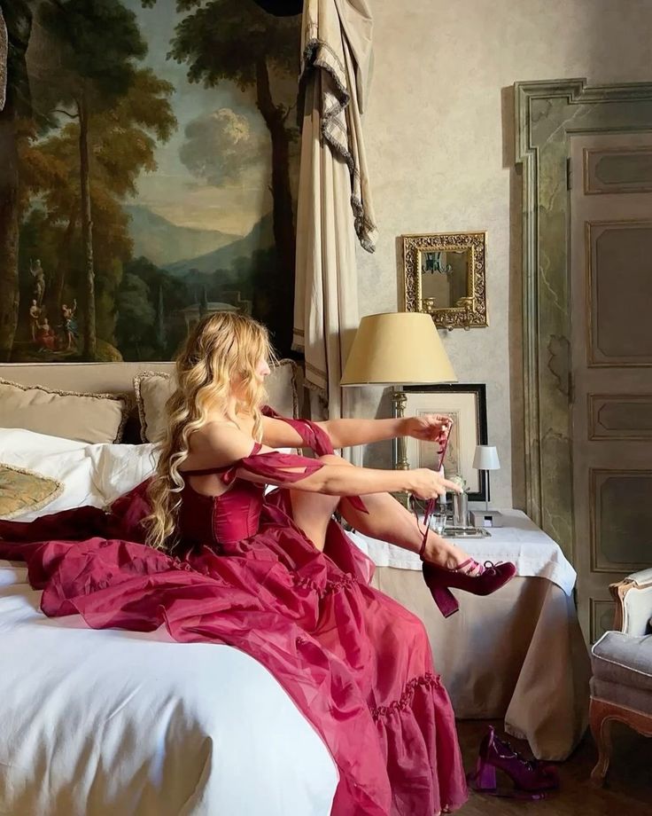 Retro Palace Burgundy A-Line Bow Strap Organza Tea-Length Prom & Evening Dress 17th Birthday Dress - View 5 | FashionDia