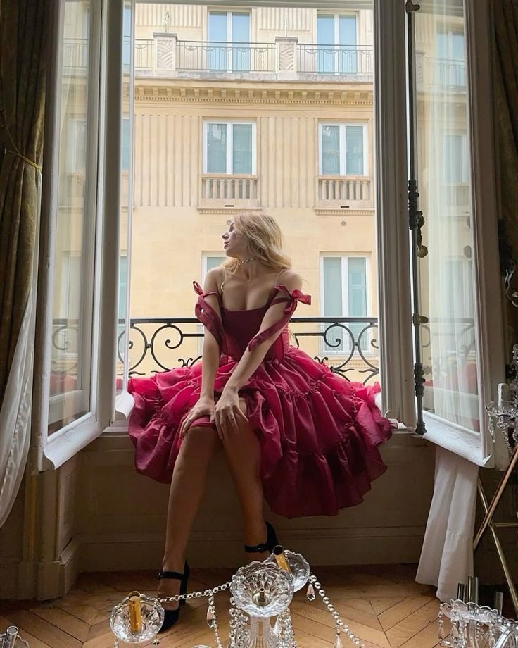 Retro Palace Burgundy A-Line Bow Strap Organza Tea-Length Prom & Evening Dress 17th Birthday Dress - View 6 | FashionDia