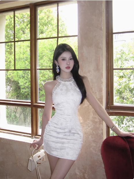 21st Birthday Sequined Halter Neck Off Shoulder Dark Pattern Hip Homecoming Dress