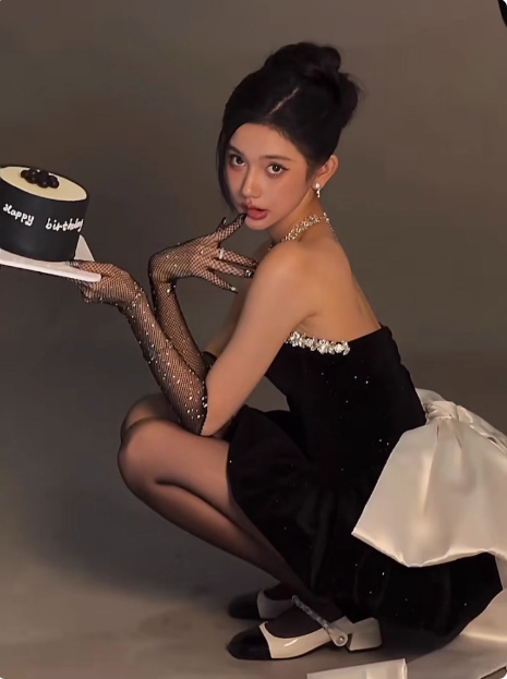 Sweet Tube Top Black Velvet Bow 19th Birthday Homecoming Dress - View 5 | FashionDia