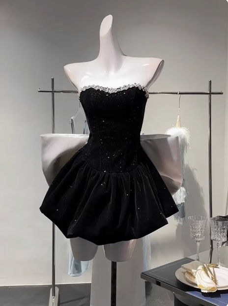 Sweet Tube Top Black Velvet Bow 19th Birthday Homecoming Dress - View 6 | FashionDia