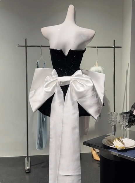 Sweet Tube Top Black Velvet Bow 19th Birthday Homecoming Dress - View 7 | FashionDia