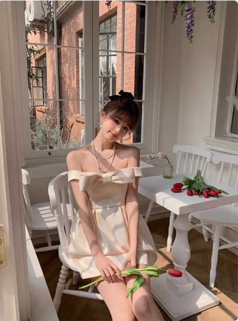 Princess Bow Satin One Shoulder Birthday Dress Homecoming Dress