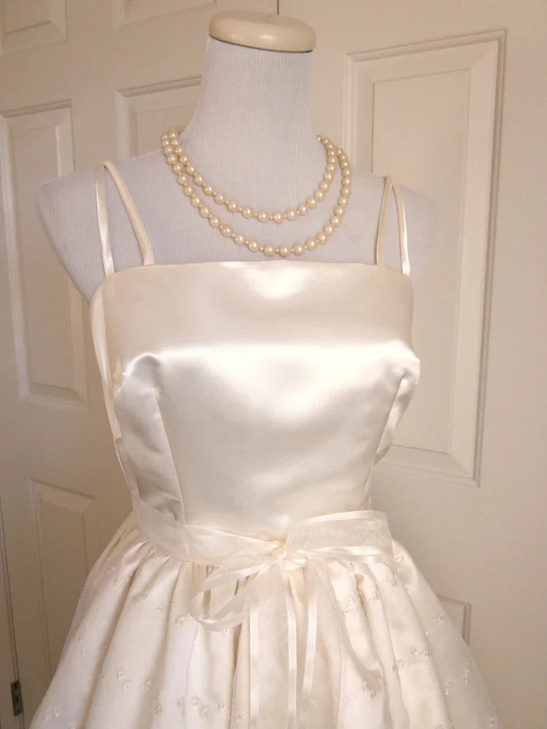 Cute Ivory Strappy Satin Lace Trim A-Line Birthday Dress Homecoming Dress - View 4 | FashionDia