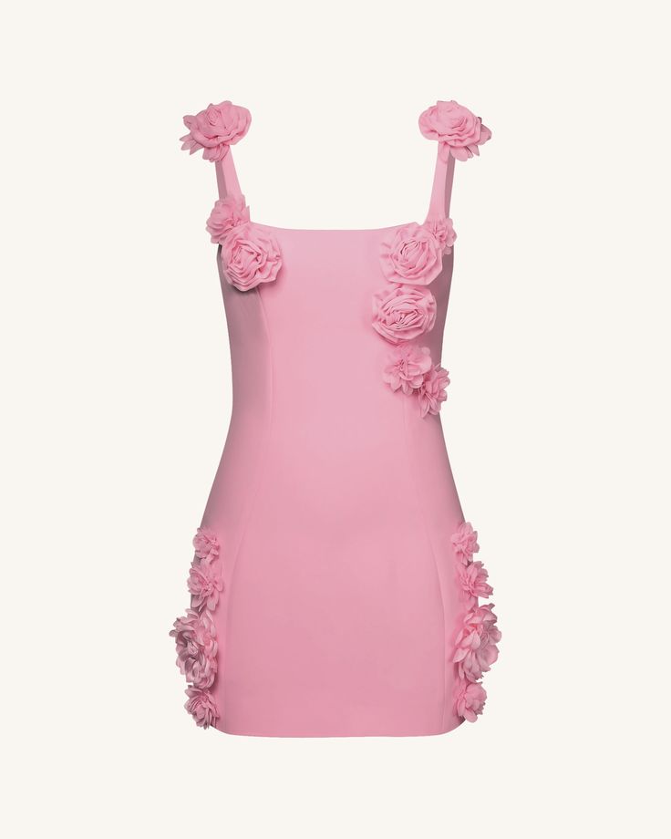 Sweet Pink 3D Flower Square Neck Slim-Fit 17th Birthday Homecoming Dress - View 2 | FashionDia