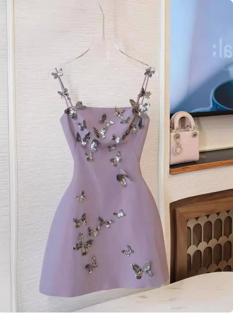 Charming Purple Butterfly Strap Satin 17th Birthday Homecoming Dress - FashionDia