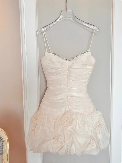 Cute Suspender 3D Flower Tulle Hip Wrap 17th Birthday Homecoming Dress - FashionDia