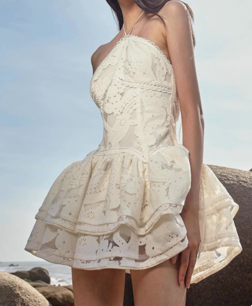 Designer Halterneck Lace A-line Birthday Mini Skirt Homecoming Dress