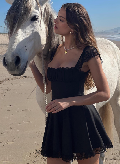 Sweet Ivory Satin Lace Trim Square Neck A-Line Birthday Dress Homecoming Dress - View 2 | FashionDia
