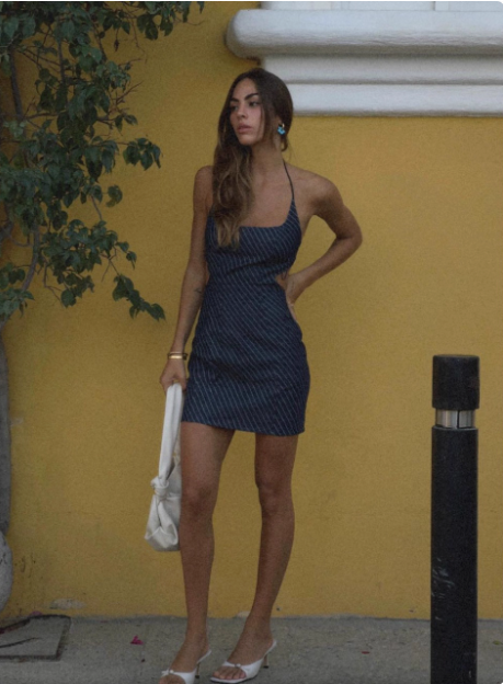 Sexy Navy Blue Spaghetti Strap Striped Waist Hollow Out Birthday Short Skirt Homecoming Dress - View 4 | FashionDia