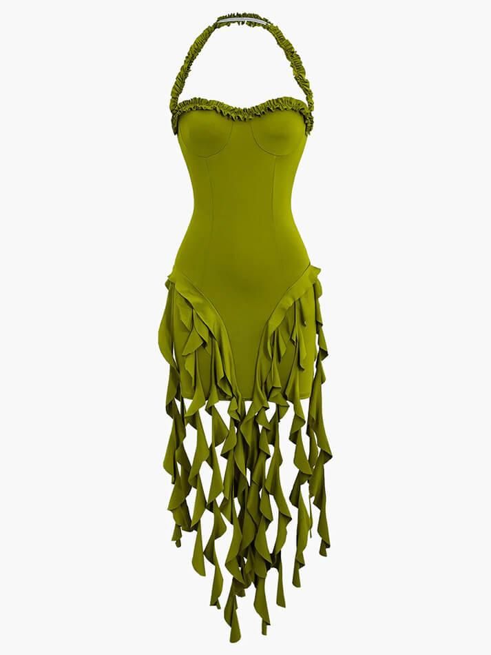 Sexy Green Halter Neck Irregular Funnel Hem Birthday Dress Homecoming Dress - View 6 | FashionDia