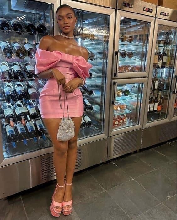 Cute Pink Bow One-Shoulder Slim-Fit Hip 17th Birthday Homecoming Dress - View 4 | FashionDia