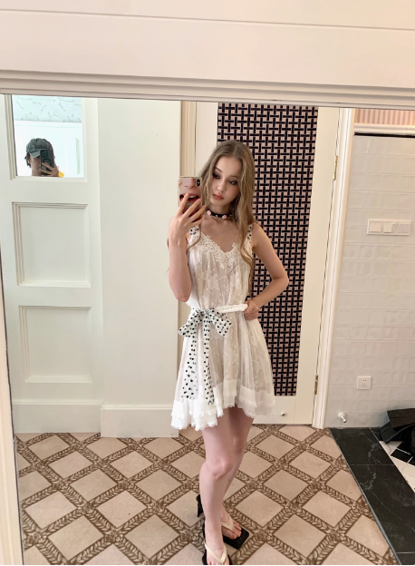 Cute White Lace Polka Dot Tie Waist Birthday Short Skirt Homecoming Dress