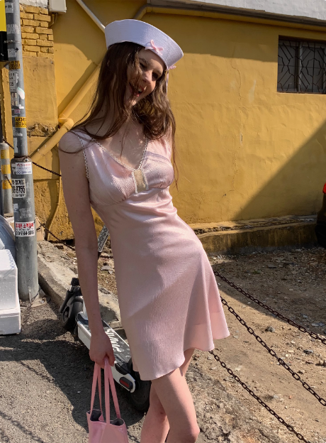 Cute Pink V Neck Lace Satin Birthday Short Skirt Homecoming Dress