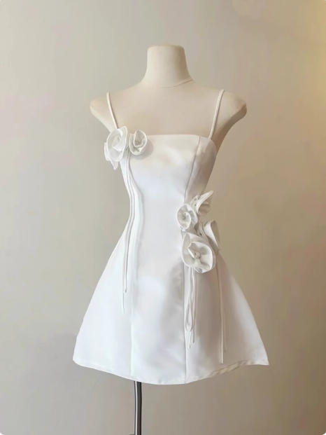 Sweet Tube Top Suspenders Waist Flower Birthday Skirt Homecoming Dress