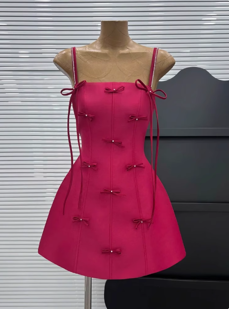 Sweet Bow Strap Waist Satin 17th Birthday Homecoming Dress