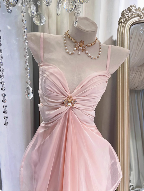 Elegant Pink Suspender Tulle Slim Irregular Birthday Dress Homecoming Dress - View 3 | FashionDia
