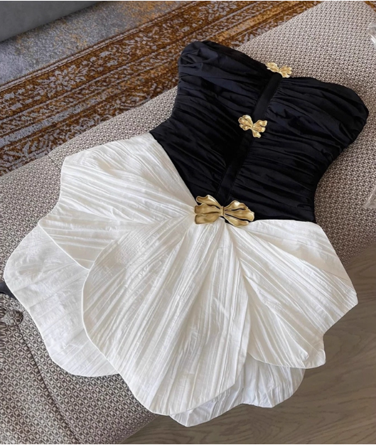 Design Contrast Color Tube Top Irregular Birthday Dress Homecoming Dress