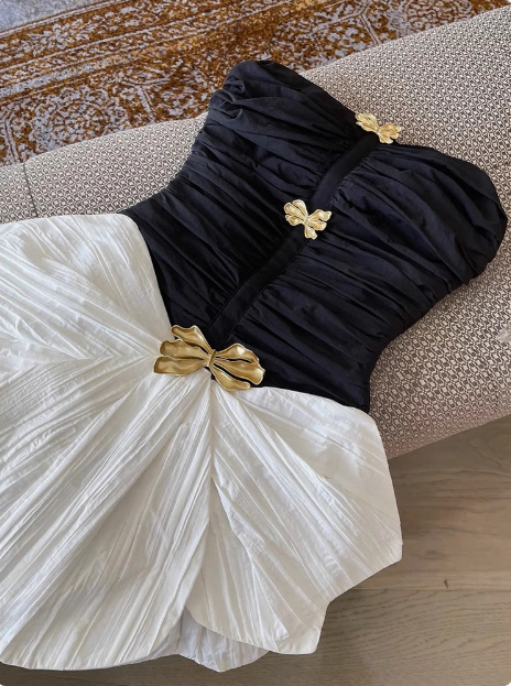 Design Contrast Color Tube Top Irregular Birthday Dress Homecoming Dress - View 3 | FashionDia