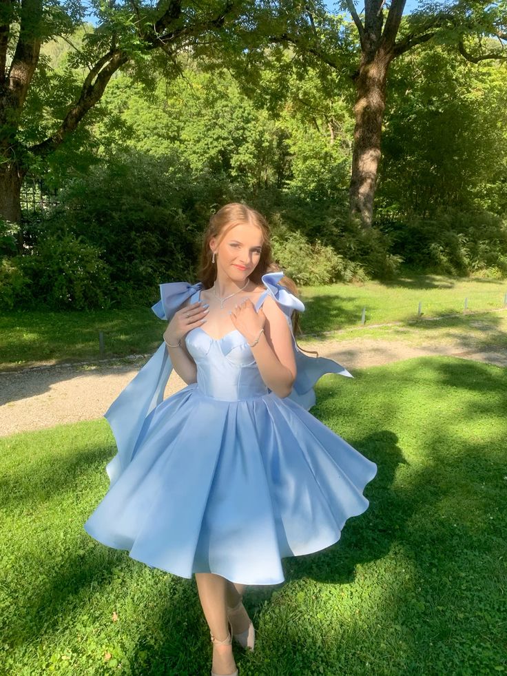 Princess Blue Lace-up Bow A-line Sweet Birthday Dress Homecoming Dress