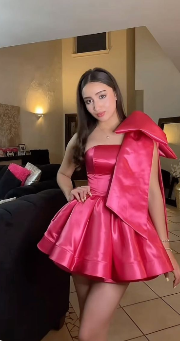 Sweet Pink One Shoulder Satin Bow A-line 17th Birthday Homecoming Dress