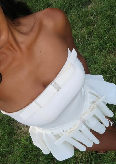 Sweet White Tube Top Bow Waist Mini 17th Birthday Homecoming Dress - View 3 | FashionDia