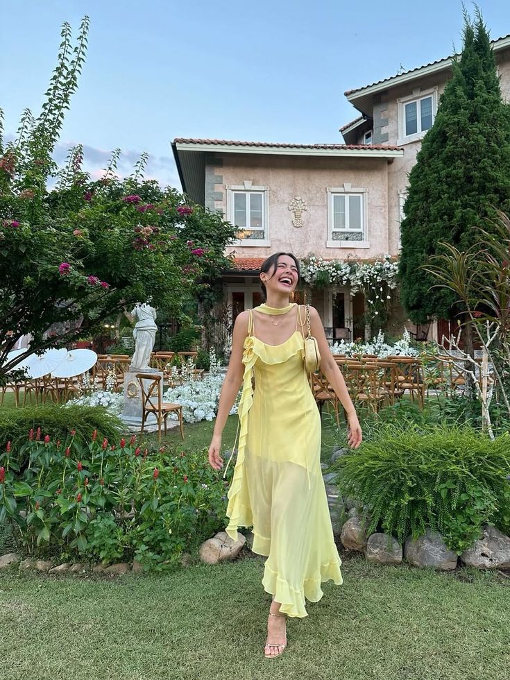 Fresh Pale Yellow Spaghetti Strap Ruffled Irregular Chiffon Long Prom Dress Evening Dress