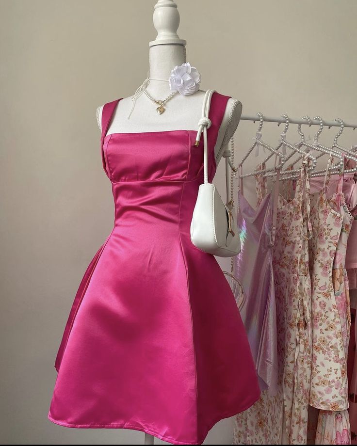 Cute Satin Straps Pink Waist Bow 17th Birthday Homecoming Dress - FashionDia