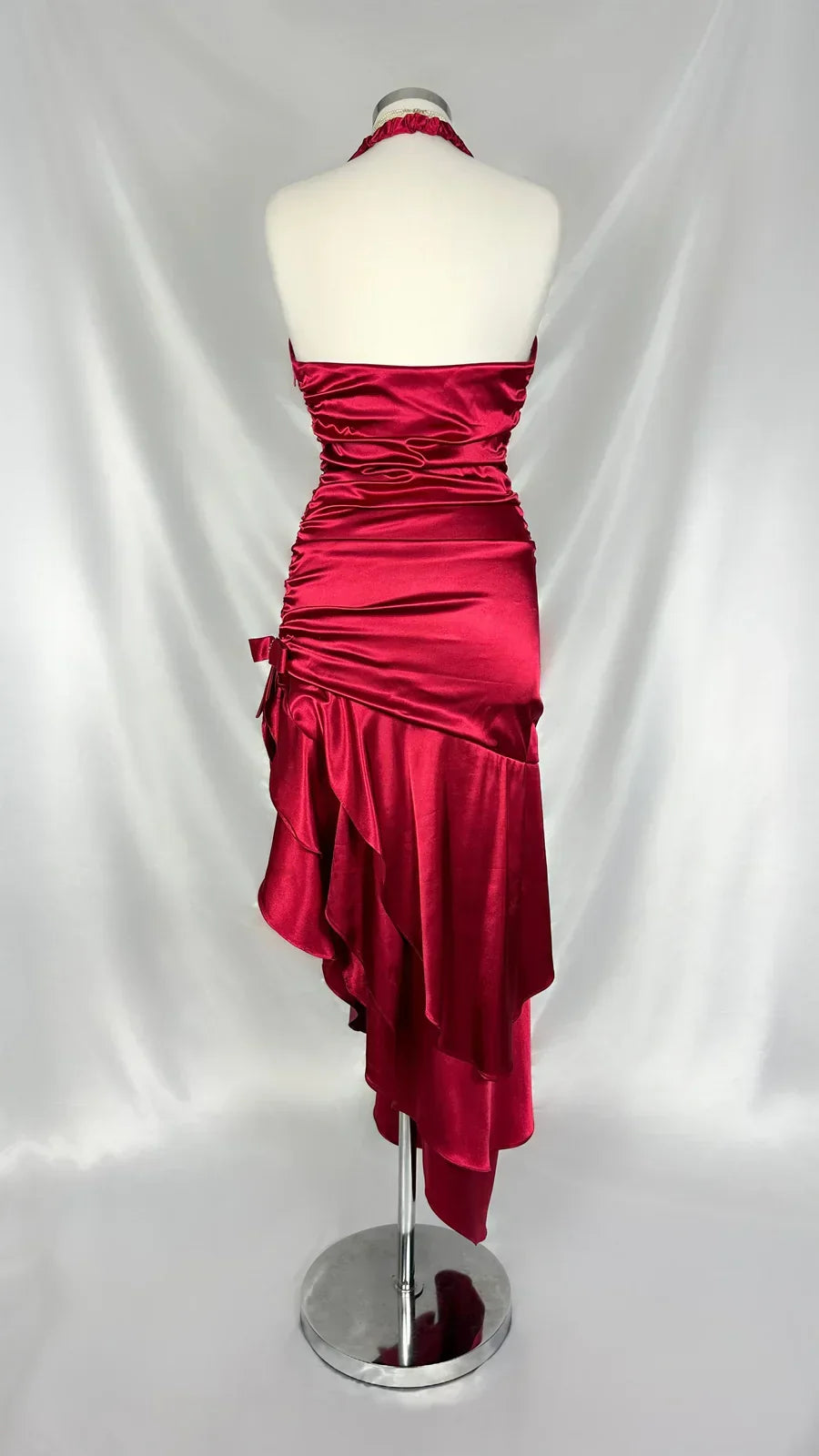 Stunning Red Satin Halter Neck Irregular Birthday Dress Homecoming Dress