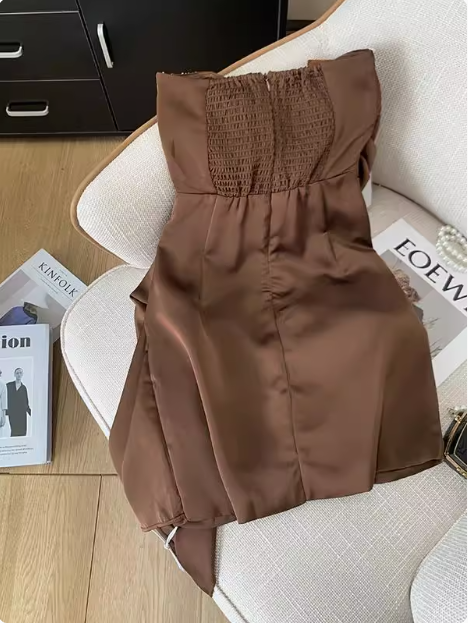 Elegant Brown Strapless Ribbon Diamond Birthday Short Skirt Homecoming Dress - View 3 | FashionDia