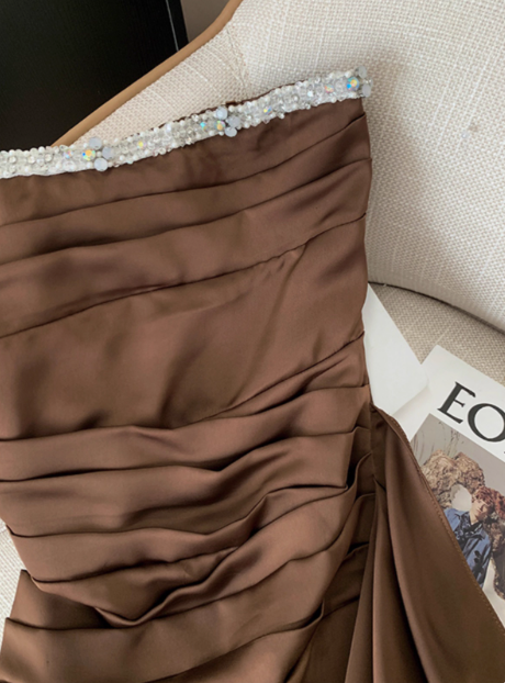 Elegant Brown Strapless Ribbon Diamond Birthday Short Skirt Homecoming Dress - View 4 | FashionDia