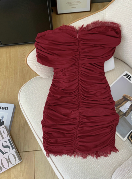 Sexy Red One-Shoulder Lace Hip Birthday Dress Homecoming Dress - View 3 | FashionDia