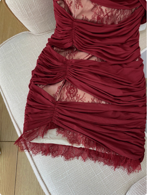 Sexy Red One-Shoulder Lace Hip Birthday Dress Homecoming Dress - View 5 | FashionDia