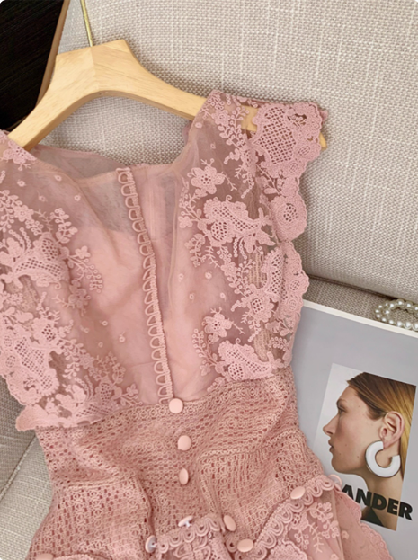 Sweet Pink Sleeveless Lace Waist 17th Birthday Homecoming Dress - View 3 | FashionDia
