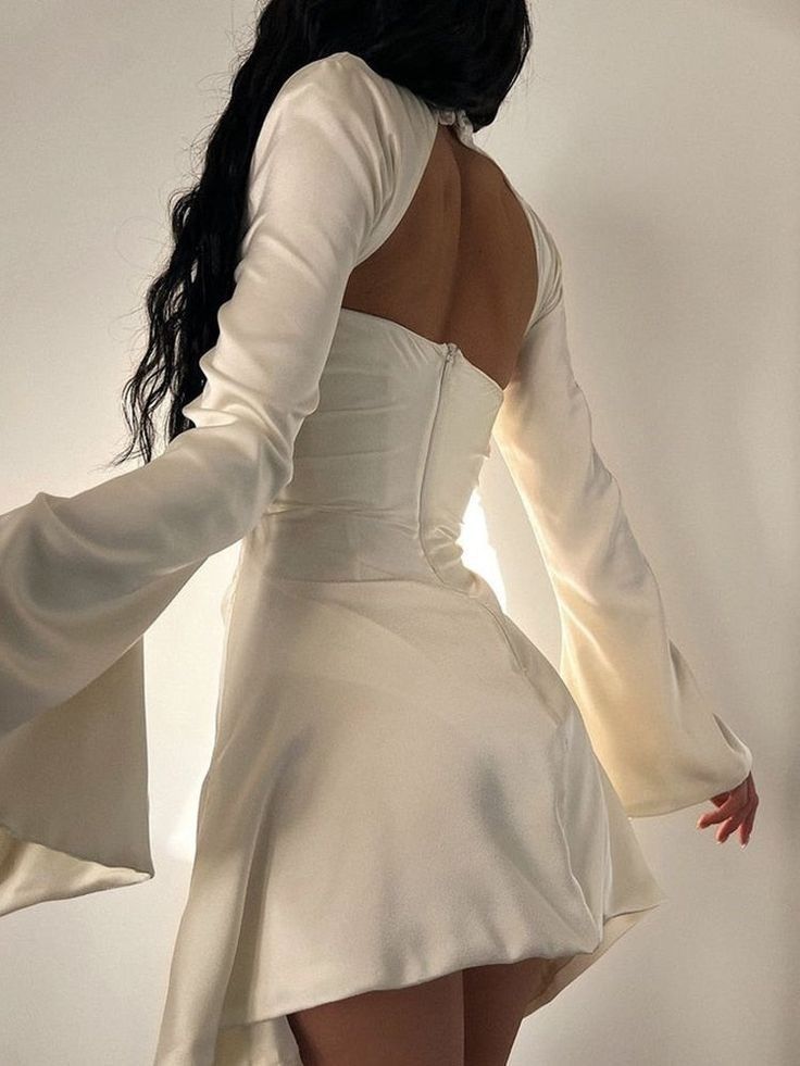 Design Satin Long Sleeve Hollow Birthday Skirt Homecoming Dress - View 4 | FashionDia