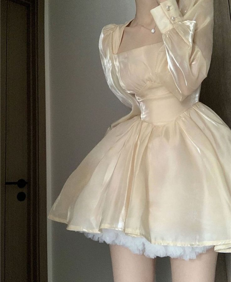 Cute Light Yellow Off-shoulder Long-sleeved Waisted A-Line 17th Birthday Homecoming Dress - FashionDia