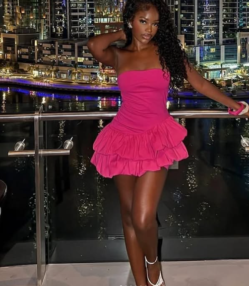 Sweet Hot Pink Tube Top Flower Bud Birthday Dress Homecoming Dress - View 3 | FashionDia
