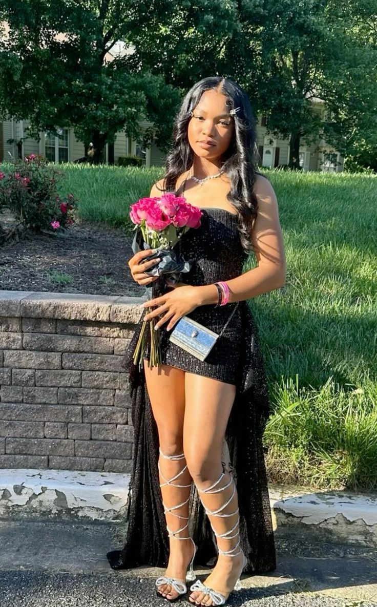 Classic Black Tube Top Sequined Short Front And Long Back Birthday Dress Homecoming Dress