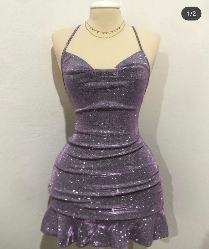 Charming Purple Halter Neck Shimmering Birthday Dress Homecoming Dress - FashionDia