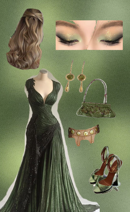 Vintage Green A-Line Deep V-Neck Pleated Tulle Long Prom & Evening Dress - View 3 | FashionDia