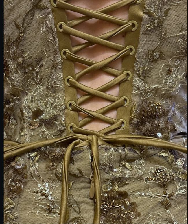 Vintage Olive Gold-Brown Mermaid Spaghetti Strap Sequined Embroidered Long Prom & Evening Dress - View 6 | FashionDia
