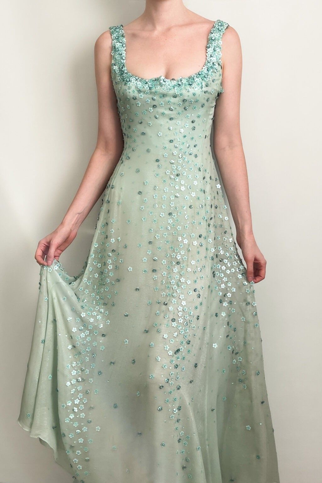 Elegant Mint Green A-line Square Neck Halter Chiffon Long Prom Dress Evening Dress - VelvetHem