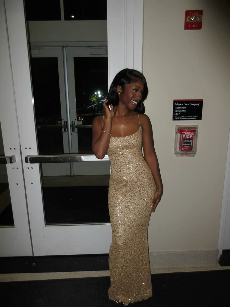 Sparkling Champagne Gold Mermaid Spaghetti Strap Sequined Long Prom Dress Evening Dress - VelvetHem