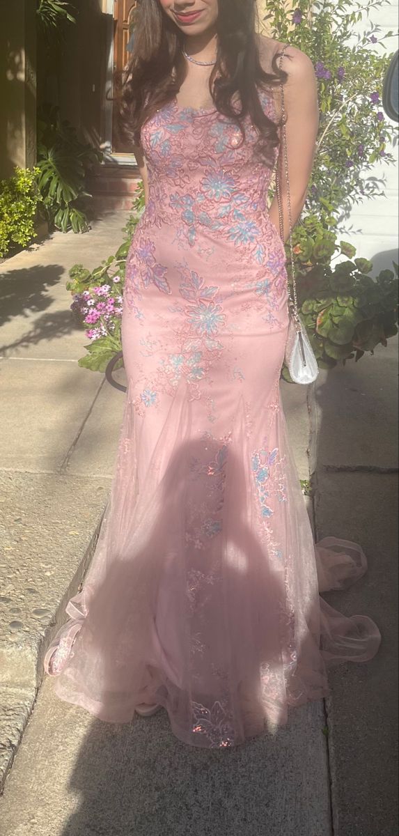 Sweet Pink Mermaid Embroidered Tulle Long Prom & Evening Dress - FashionDia
